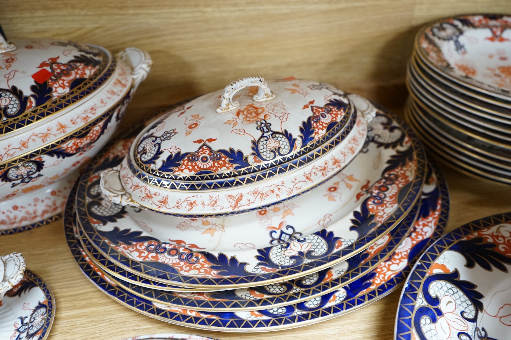A large Victorian Royal Crown Derby pottery dinner service